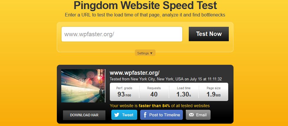 Pingdom performance report for WpFASTER.org generated on 9/15/2014.
