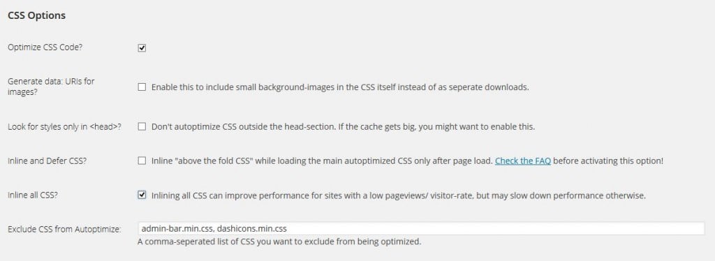 Autoptimize CSS Options